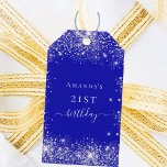 Birthday royal blue silver thank yous  gift tags<br><div class="desc">For a girly and glamourous 21st (or any age) birthday party.  A royal blue background with elegant faux silver sparkles.  On the front: Personalise and add a name and age 21. 
Back: add your thank you note and name.</div>
