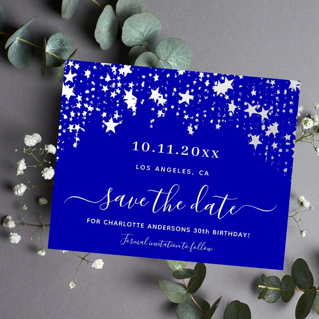 Birthday royal blue stars budget Save the Date (Creator Uploaded)