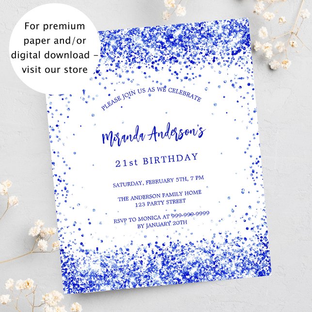 Birthday royal blue white budget invitation flyer (Creator Uploaded)