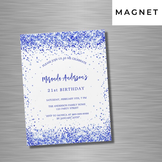 Birthday royal blue white luxury magnetic invitation (Creator Uploaded)