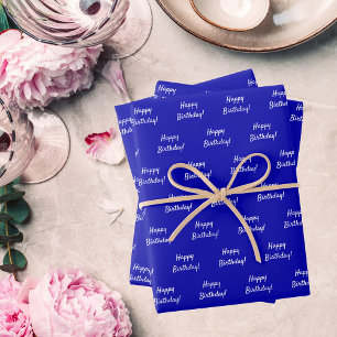 Birthday royal blue white wrapping paper sheet