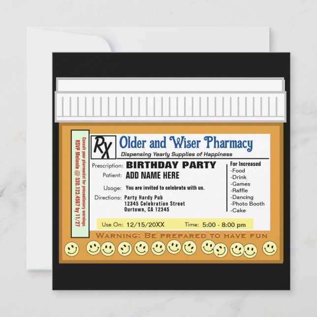 Birthday RX for Fun Invitation (Front)
