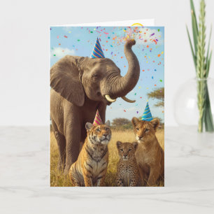 Birthday Safari Party Animals with Confetti Card