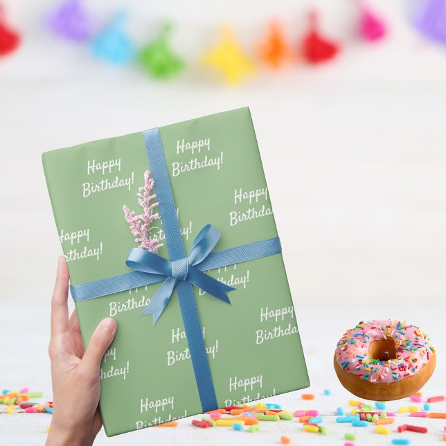 Birthday sage green white wrapping paper (Creator Uploaded)