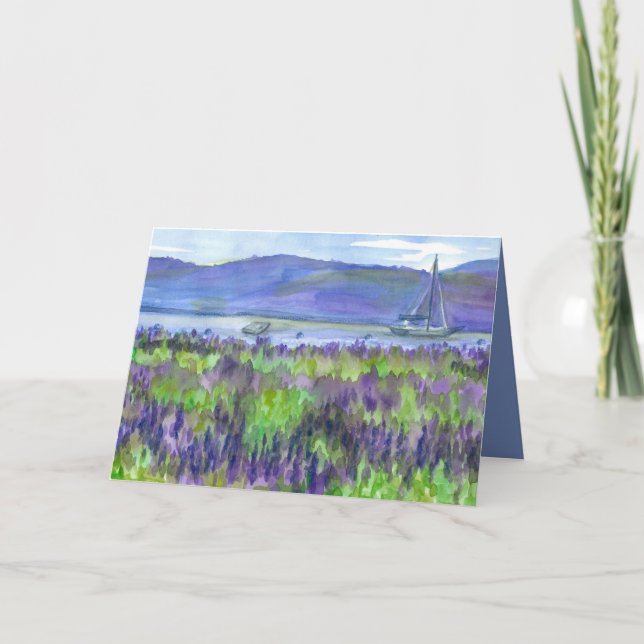 Birthday Sailing Mountain Lake Wildflowers Card (Front)