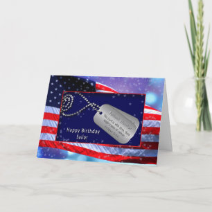 BIRTHDAY/SAILOR - US FLAG - DOG TAGS - BIBLE VERSE CARD
