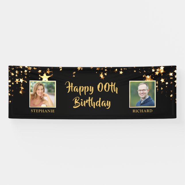 Birthday Same Age Any Year Two People Gold Stars Banner (Horizontal)