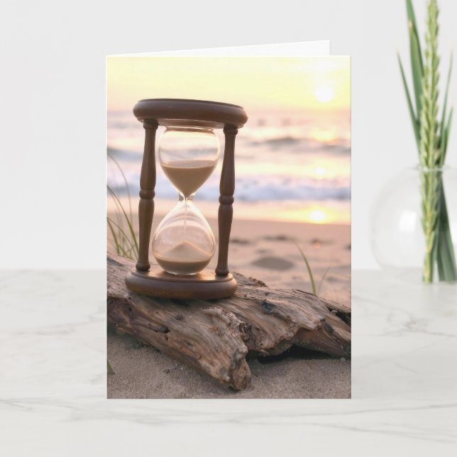 Birthday Sand Timer on Beach Driftwood Card (Front)