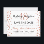 Birthday Save Date Rose Gold Glitter Confetti Save The Date<br><div class="desc">Elegant "18th Birthday Party" design with Rose Gold Faux Glitter Confetti White & Black,  and custom name and details text. Impress your family and friends with this stylish and glamourous design. Easy to use and easy to personalise. Order Today!</div>