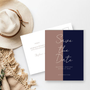 Birthday Save the Date Card Mocha & Navy 
