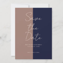 Birthday Save the Date Card Mocha & Navy Spots