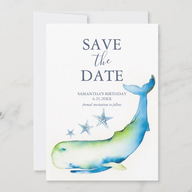 Birthday Save The Date Cards Whale (Front)