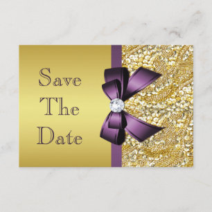Birthday Save The Date Gold Faux Sequin Purple Bow
