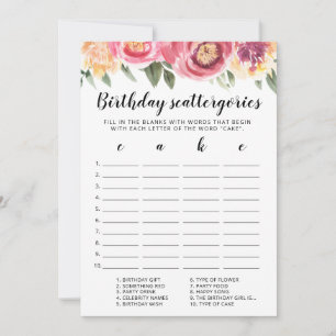 Birthday Scattergories editable game Card