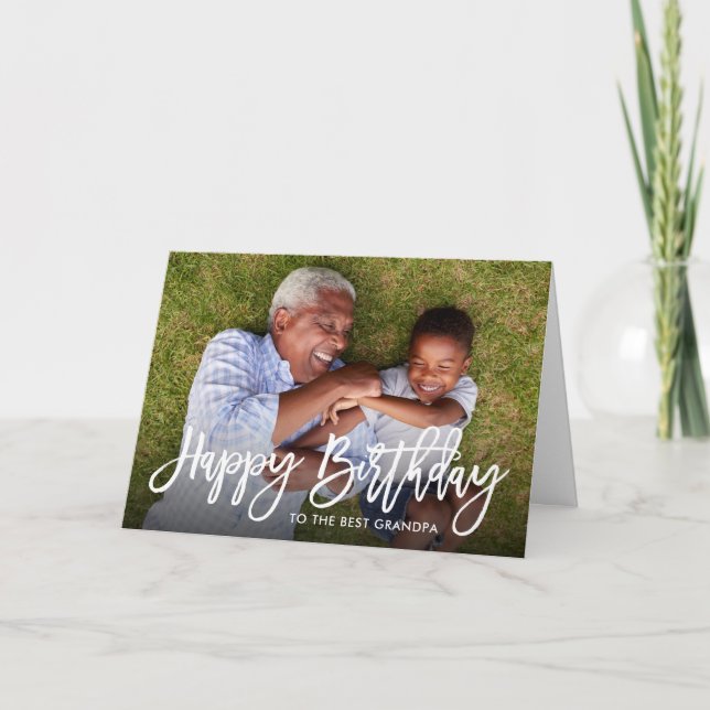 Birthday Script Overlay Photo Card for Grandpa (Front)