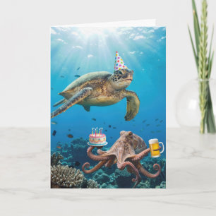 Birthday Sea Turtle and Octopus Ocean Party Card