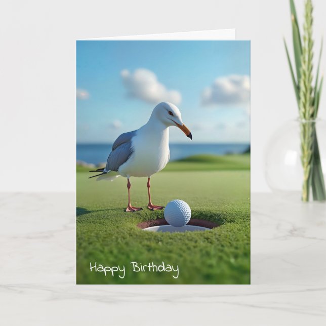 Birthday Seagull With a Golf Ball Card (Front)