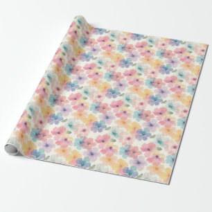 Birthday Seamless Floral In Pink, Yellow, and Blue Wrapping Paper