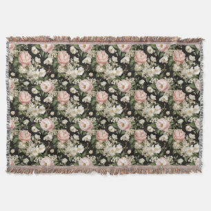 Birthday Seamless Pink and White Peony Floral Throw Blanket
