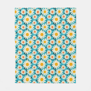 Birthday Seamless White and Orange Daisy Flower Fleece Blanket