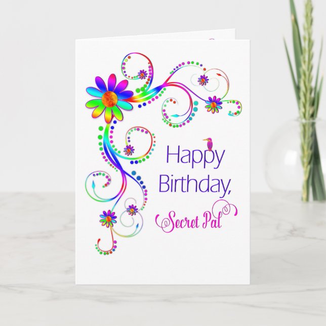 Birthday, Secet Pal, Abstract Floral-Vivid Colours Card (Front)