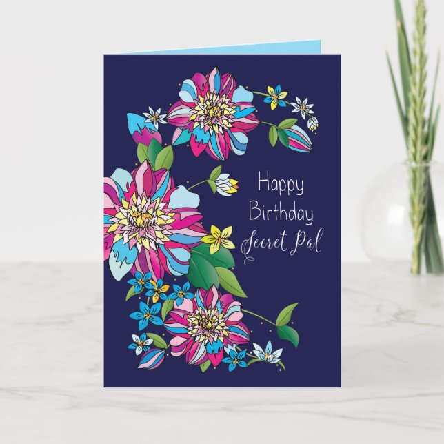 Birthday, Secret Pal, Bright & Colorful Flowers Card (Front)