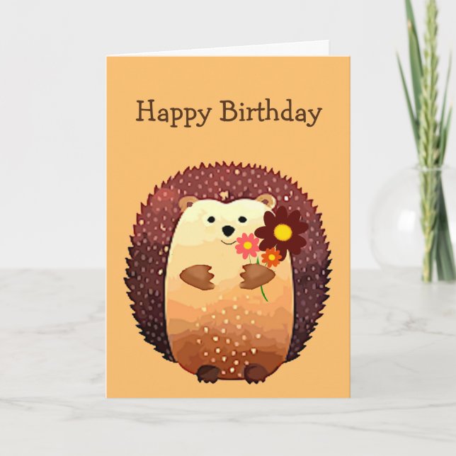 Birthday Sending a Hedgehog Hug Love Cute Card (Front)