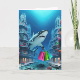 Birthday Shark With Shopping Bags Card