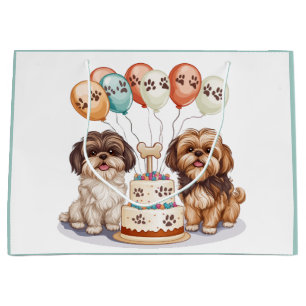 Birthday Shih Tzu Dogs Birthday Cake Large Gift Bag