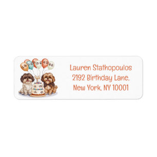 Birthday Shih Tzu Dogs Birthday Cake Return Address Label