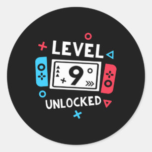 Birthday Shirt Boy Level 9 Unlocked Video Game Par Classic Round Sticker