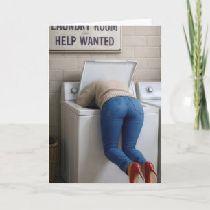 Birthday Short Woman Headfirst In a Washer Card