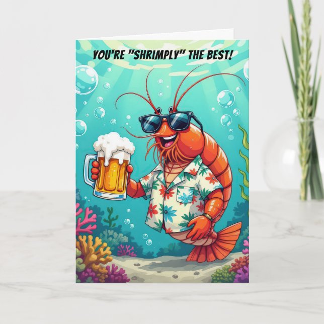 Birthday Shrimp With a Beer Mug Card (Front)