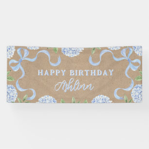 Birthday Sign, Kraft Coloured Blue Hydrangea Large Banner