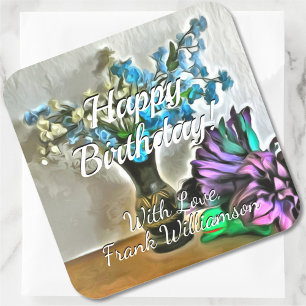 Birthday Silk and Corn Husk Flowers 2190 Square Sticker