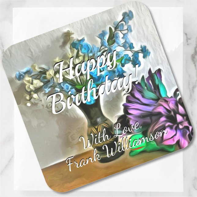 Birthday Silk and Corn Husk Flowers 2190 Square Sticker (Creator Uploaded)