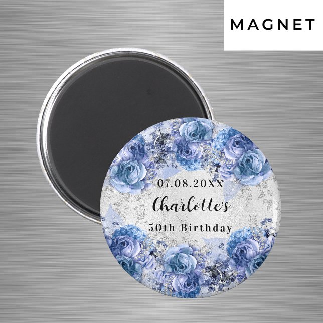 Birthday silver blue flowers save the date magnet (Save the Date and keepsake!)