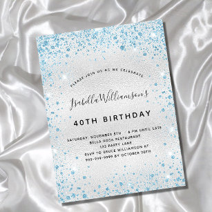 Birthday silver blue glitter dust sparkle invitation postcard