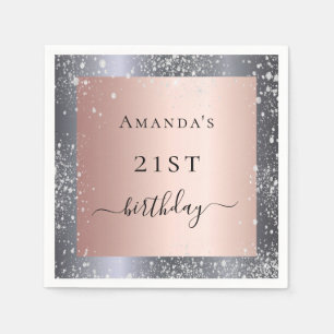 Birthday silver blush rose gold glitter dust napkin