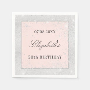 Birthday silver blush rose gold glitter dust napkin