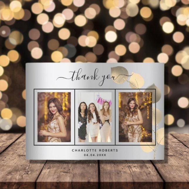 Birthday silver eucalyptus gold photo thank you (Creator Uploaded)