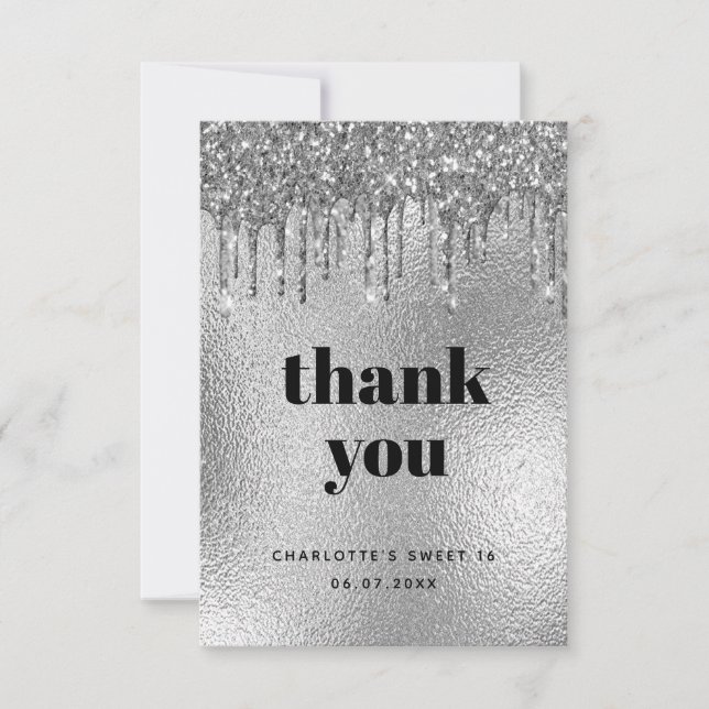 Birthday silver foil glitter modern luxury  thank you card (Front)