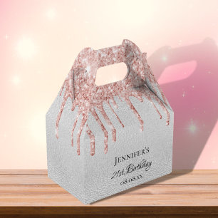 Birthday silver glitter blush pink rose gold name favour box