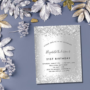 Birthday silver glitter budget party invitation flyer