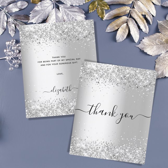 Birthday silver glitter budget thank you card (Creator Uploaded)