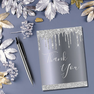 Birthday silver glitter drips Thank You Postcard
