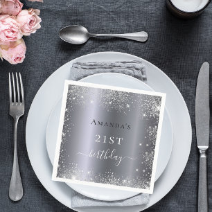 Birthday silver glitter dust monogram elegant napkin