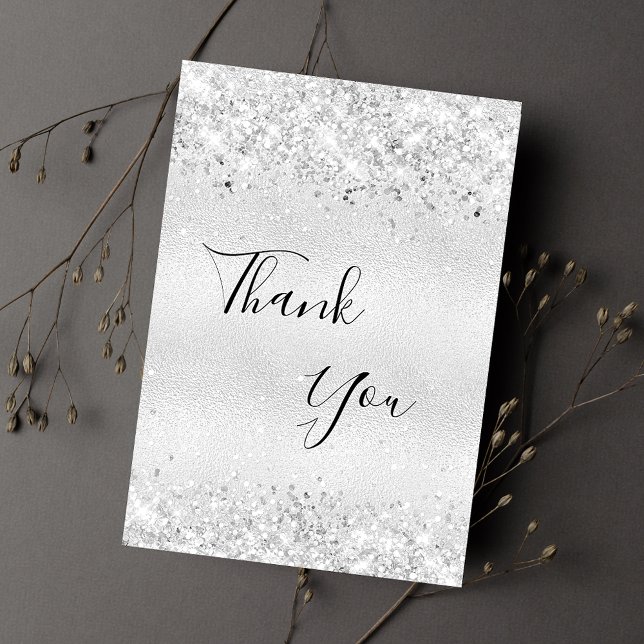 Birthday silver glitter dust thank you card (Creator Uploaded)
