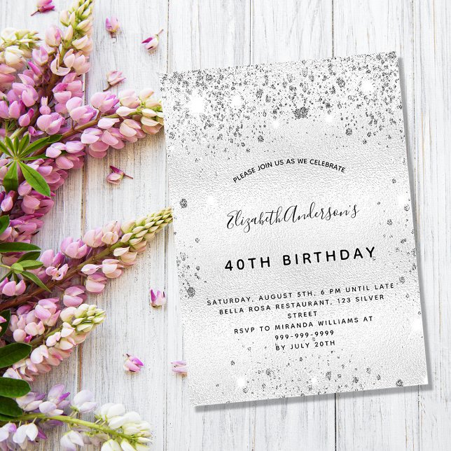 Birthday silver glitter elegant glamourous invitation (Creator Uploaded)