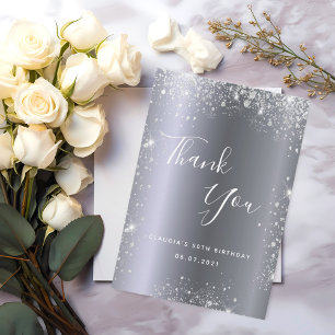 Birthday silver glitter elegant thank you card